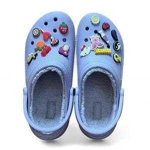 Lavender Purple Crocs with Fur Lining and Jibbitz